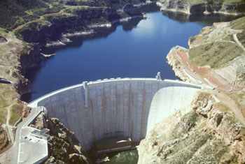 Yellowtail Dam with Visitor Center to the left