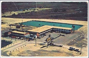 An aerial view of the Golden Lion Motor Inn in 1970.
