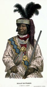 A hand drawn image of Chief Holata Micco in traditional garb.