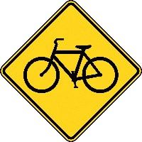 A diamond sign with an outline of a bicycle.