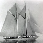 The schooner <i>Mandalay</i> under sail.