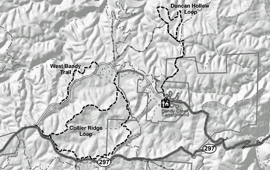 Map of mountain bike trails in Big South Fork.
