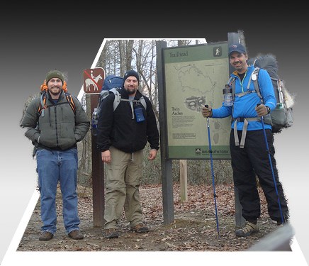 hikers standing in front of sign