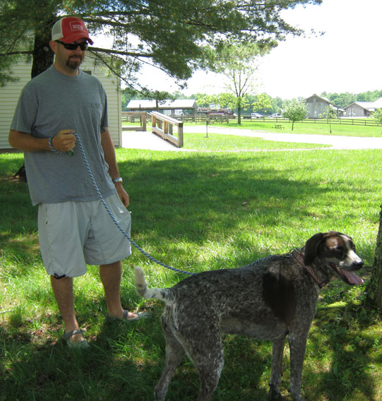 Hiker with German Shorthaired Pointer.