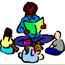 Adult reads book to children