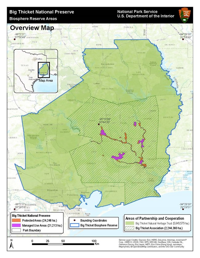 Map of the Big Thicket Biosphere Reserve