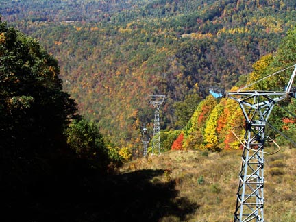 The Pipestem Resort State Park tram takes visitors down to the Bluestone River