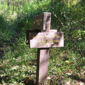 trail sign marking the Bluestone Turnpike