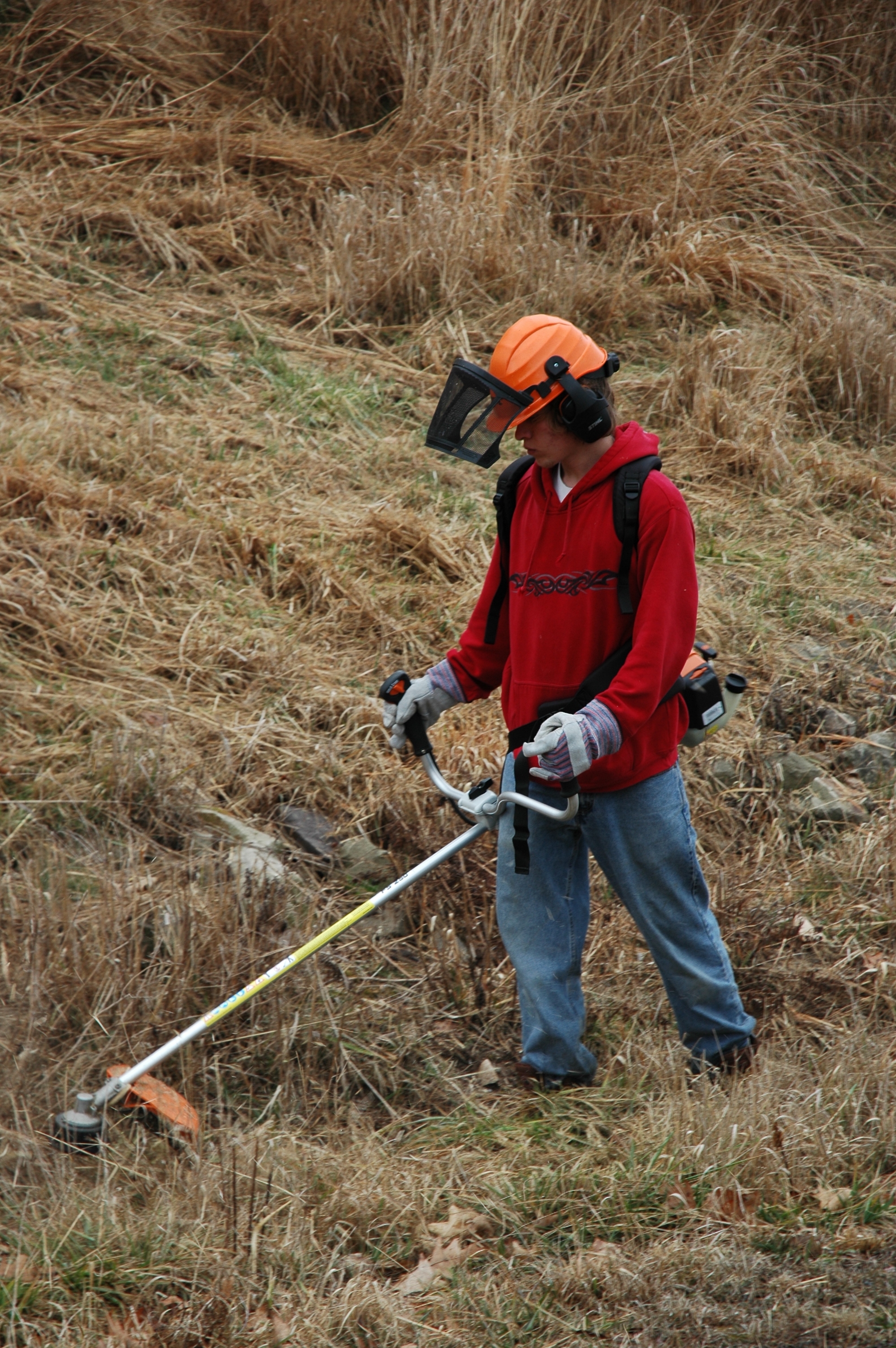 volunteer weedeating near visitor center