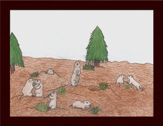 6th grade artist Katy Bair's rendition of Utah Praire Dogs in their natural habitat. Winner of Poster Contest.
