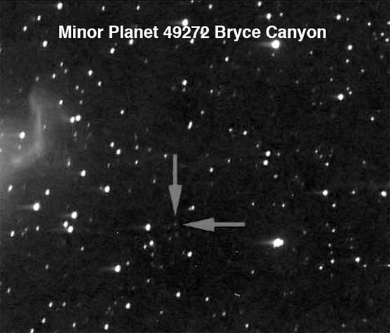 Arrows indicating the small asteroid named for Bryce Canyon