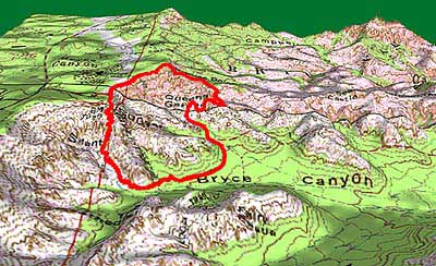 3d rendered image of queens garden/navajo loop combination hike