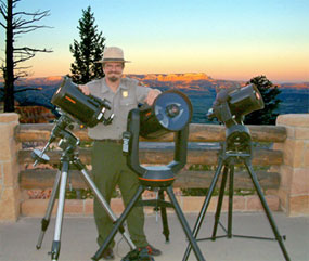 Park Ranger with telescopes at Bryce Poing