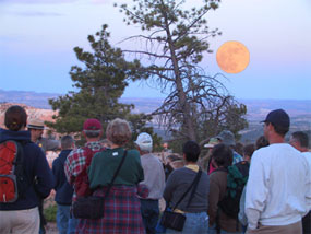 Visitors gathering for Full Moon Hike