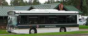 Shuttle bus at staging area