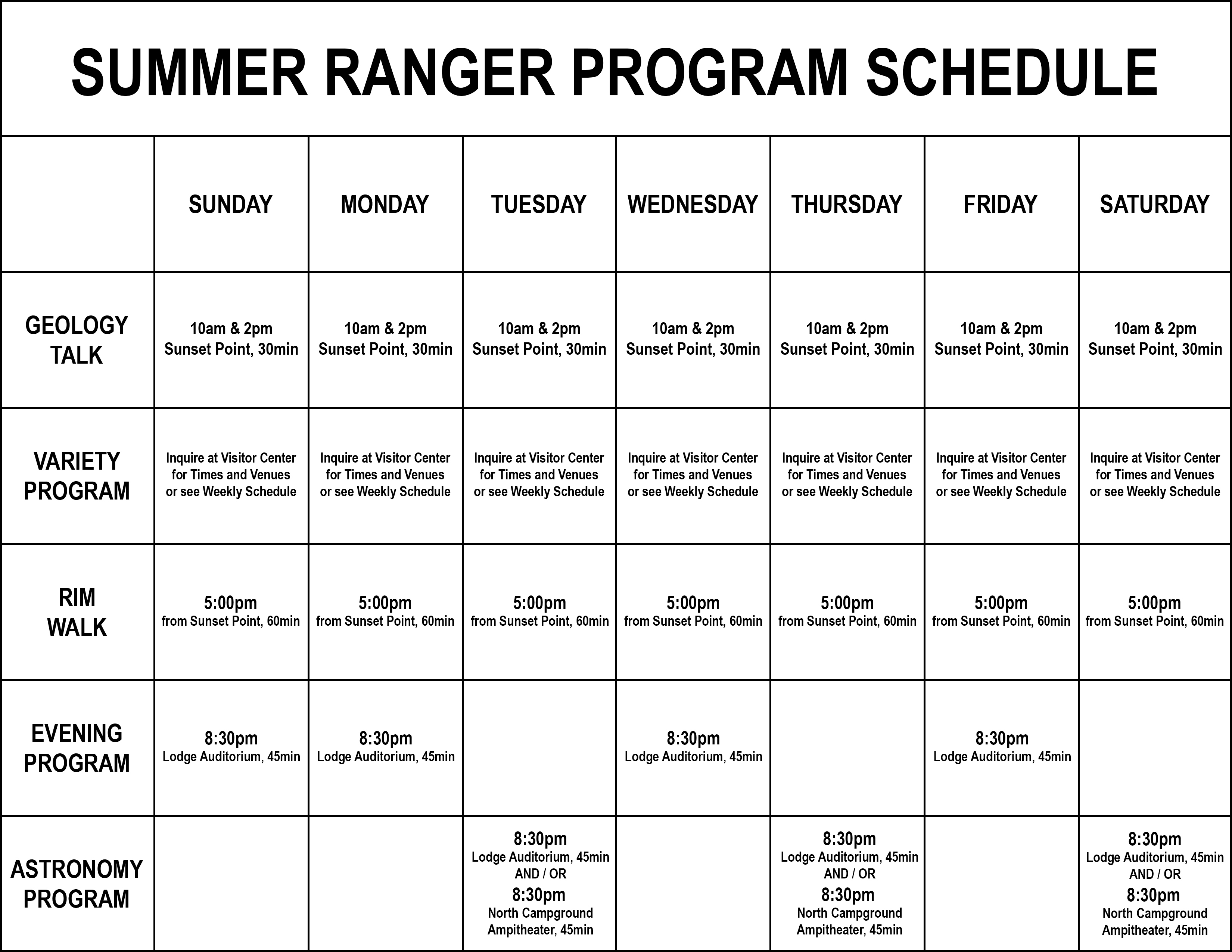 Ranger Guided Activities Bryce Canyon National Park (U.S. National