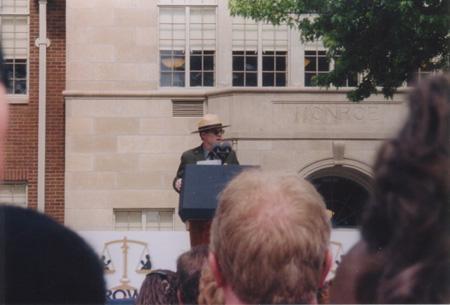 Image of Superintendent Steve Adams addressing the crowd in front of the Brown v. Board of Education National Historic Site at the grand opening. Image of Superintendent Steve Adams addressing the crowd in front of the Brown v. Board of Education National Historic Site at the grand opening.