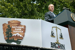 Image of President Bush addressing the crowd at the 50th anniversary.