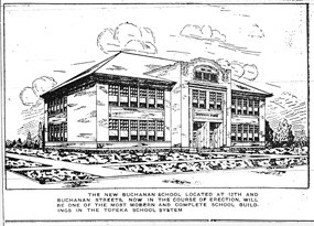 Image of artist's drawing of the new Buchanan School as printed in the Topeka Plaindealer on September 3, 1920.
