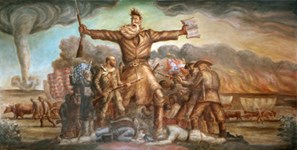 "Tragic Prelude," a painting by John Steuart Curry, depicts John Brown leading the anti-slavery movement in Kansas Territory before the Civil War. Oil and egg tempura on plaster.