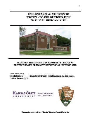 Report cover page displaying the front of the former Monroe Elementary which is a brick building with a red roof and a sign declaring it the Brown v Board of Education National Historic Site