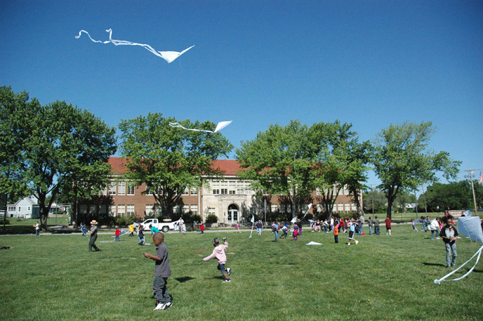 Students from Williams Science and Fine Arts Magnet School enjoy flying kites at the site.