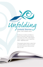 Unfolding Untold Stories Program Series booklet cover with image of open book.