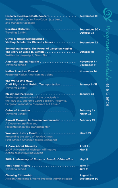 2009-2010 Program Schedule at a Glance with links to more information on each event.