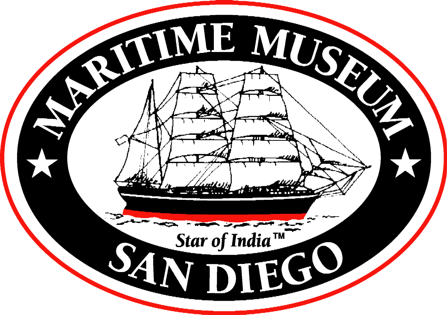 Maritime Museum of San Diego logo with Star of India tall ship at center