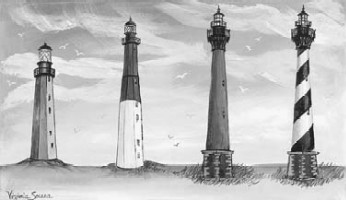 Viriginia Souza's drawings of the first and second Cape Hatteras lighthouses.