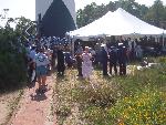 Crowd scene at base of lighthouse