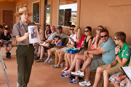 Photo of a patio talk at the Island in the Sky Visitor Center.