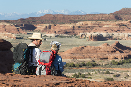 Backpackers take a break while exploring Horse Canyon in the Needles.