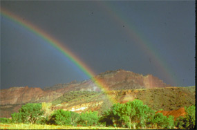 Double Rainbow over Headquarters with Castle Rock formation in background Double Rainbow over Headquarters with Castle Rock formation in background