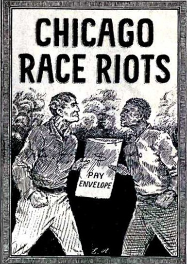 Flyer with image depicting Chicago Race Riots