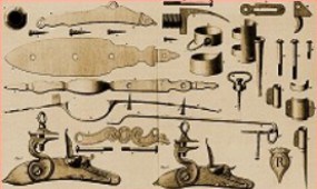 Various parts of the flintlock mechanism; 1752 Spanish Fusile