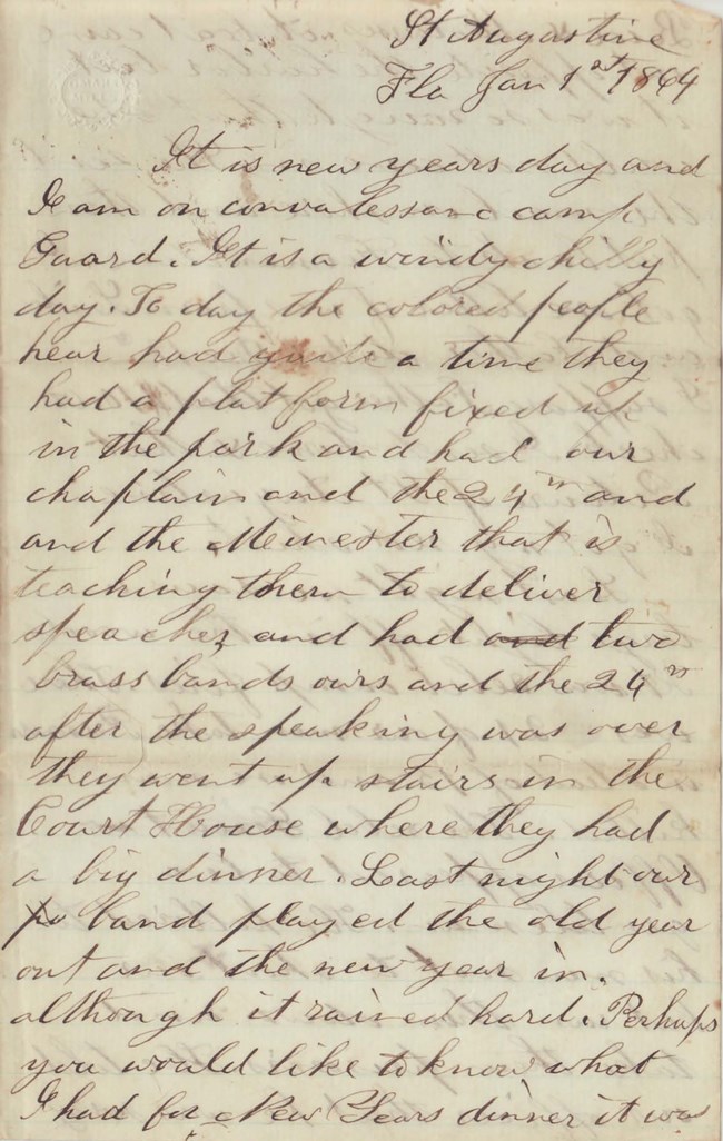 Sepia toned handwritten letter from Elias Peck dated January 1st 1864