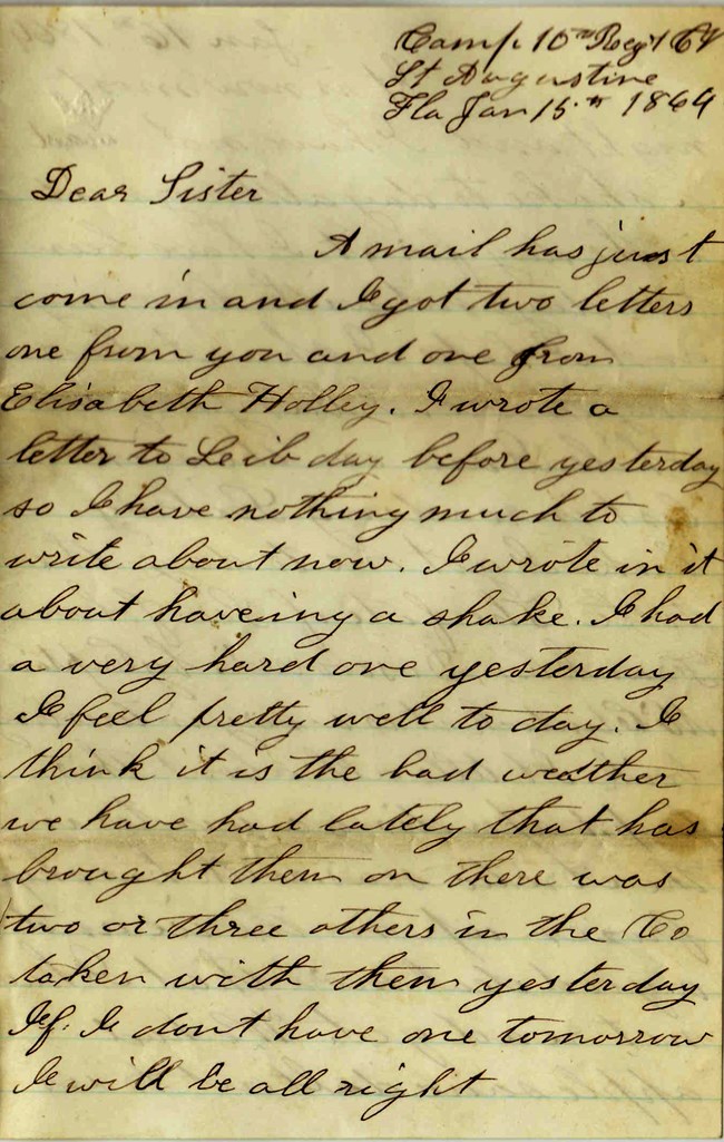 Handwritten Elias Peck letter dated 15 January 1864