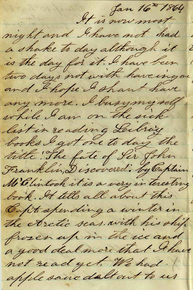 Handwritten Elias Peck Letter January 16 1864