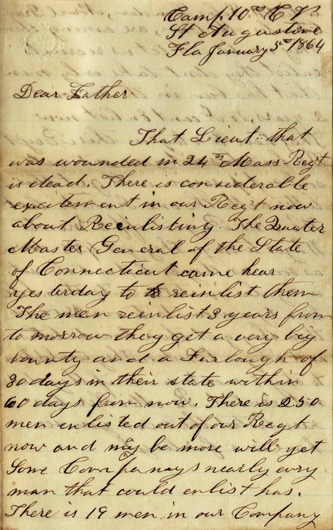 Handwritten letter by Elias Peck January 5th 1864