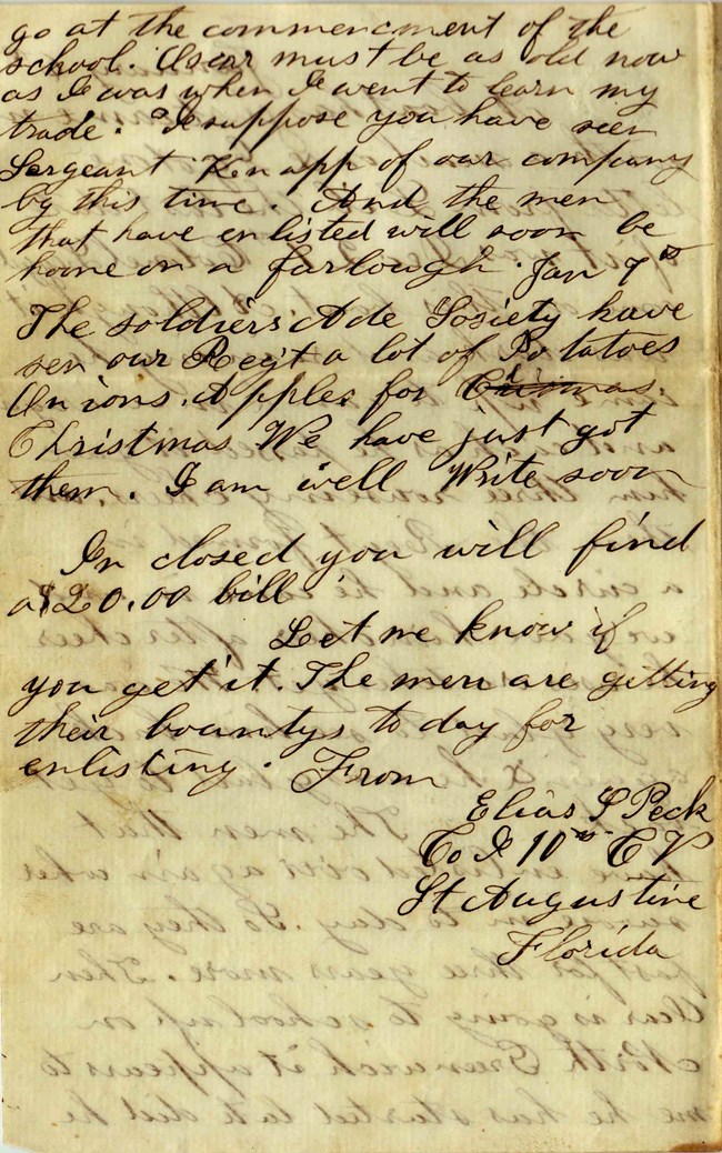 Handwritten letter by Elias Peck on 6th of January of 1864