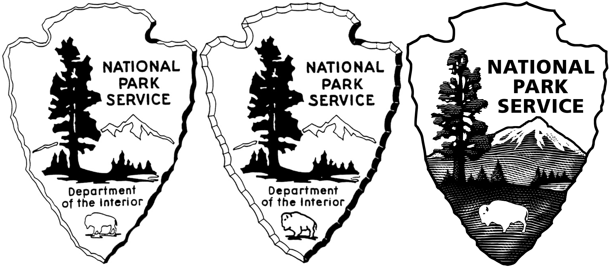 Three images depicting the NPS arrowhead's changes over the years.