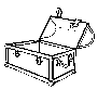 Line drawing of a trunk with the lid open.