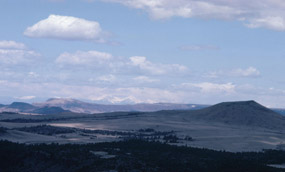 color photograph of view west to the Sangre de Cristo mountain range from the top of Capulin Volcano