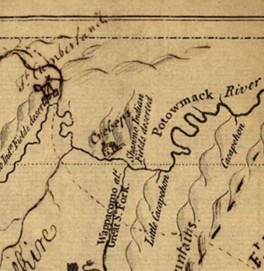 Section of the 1747 Fairfax Map of Western Virginia Showing Cresap's Home.