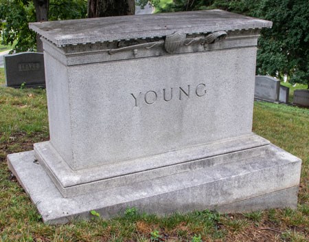 A large tomb with the word YOUNG etched into it