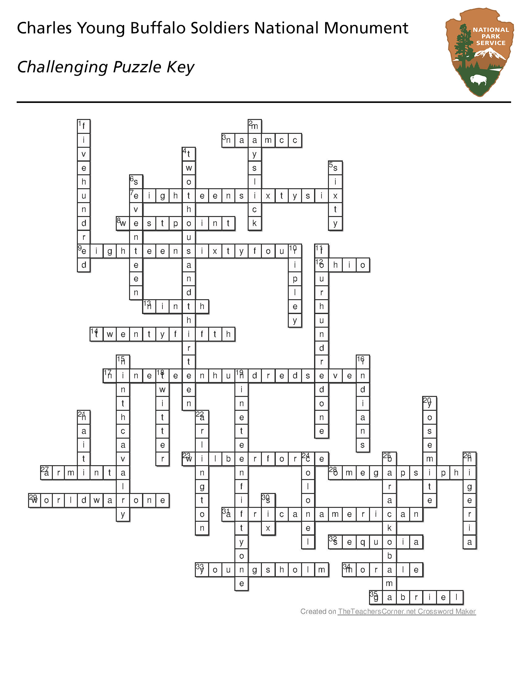 Crossword Puzzle Answer Keys Charles Young Buffalo Soldiers National