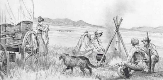 Wayside exhibit of emigrant camp