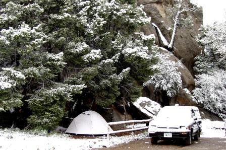 Campers in snow