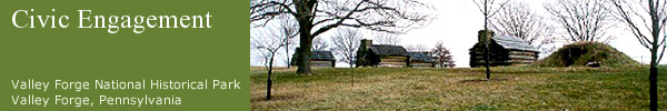 Landscape with reconstructed huts and bake oven, Valley Forge National Historical Park